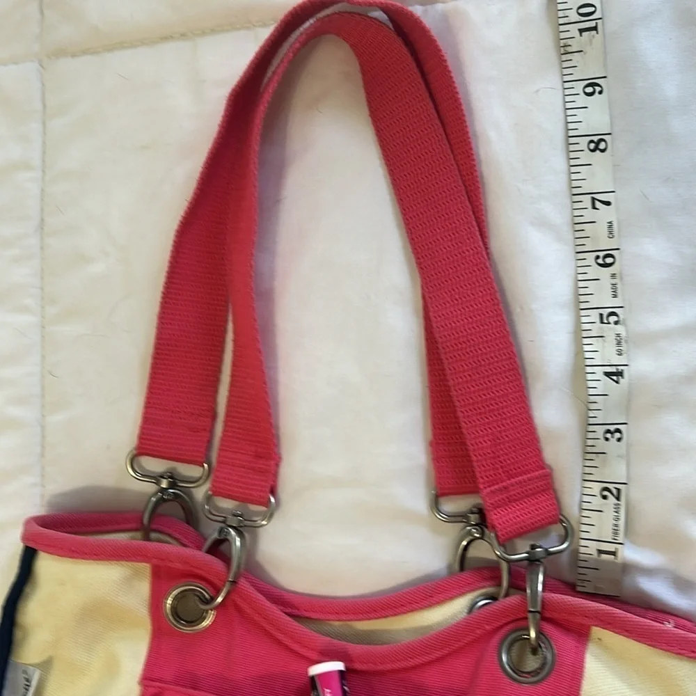 Thirty-One Canvas Pink Navy Cream Shoulder Bag